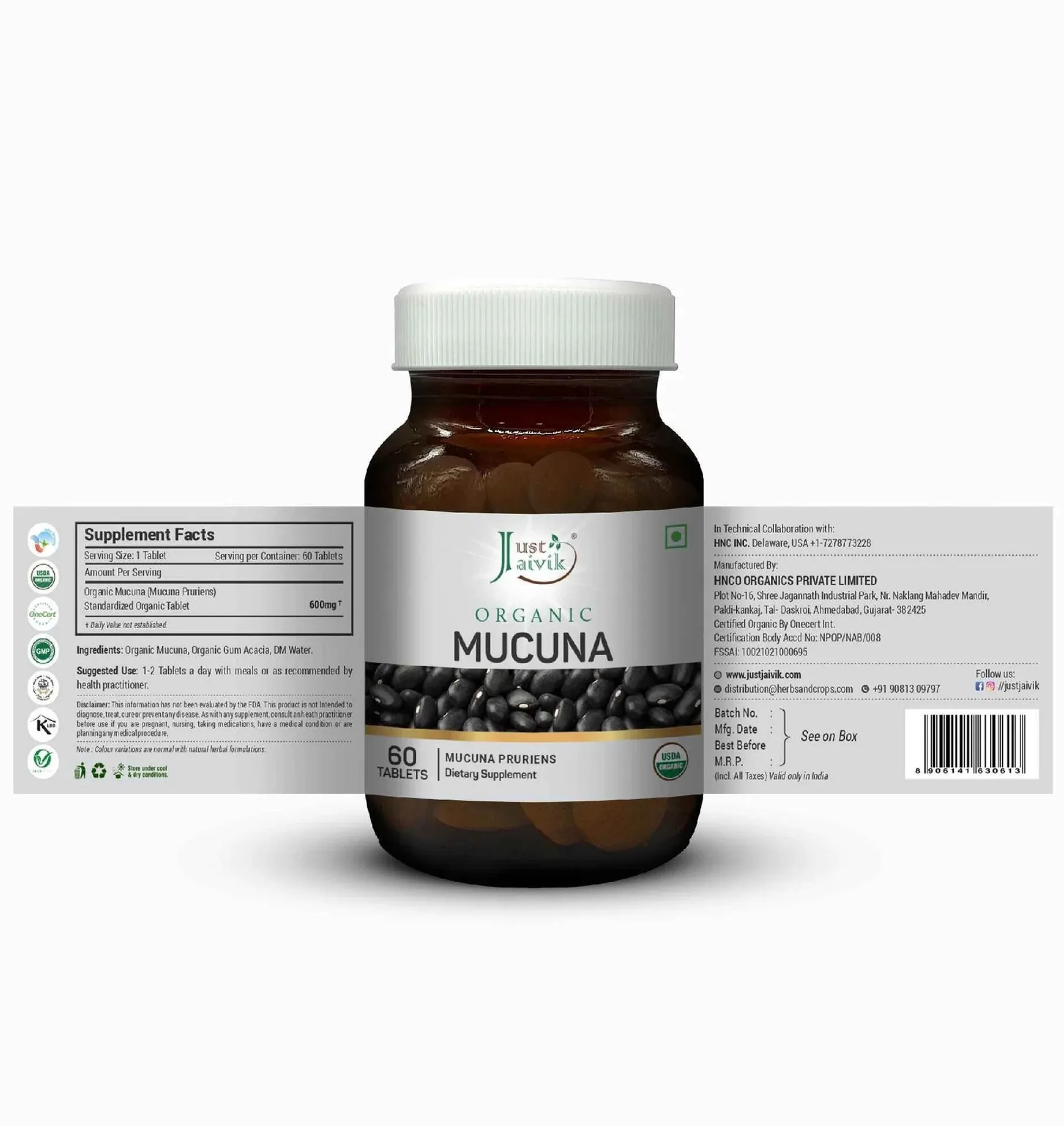 Just Jaivik Organic Mucuna / Kapikacchu Tablets | Ayurvedic Nervine Tonic | Natural L-DOPA Supplement-3