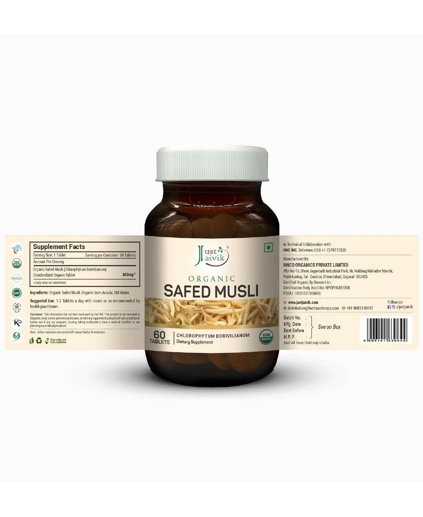 Just Jaivik Organic Safed Musli Tablets | Ayurvedic Vitality Supplement | Natural Strength and Stamina Support-2