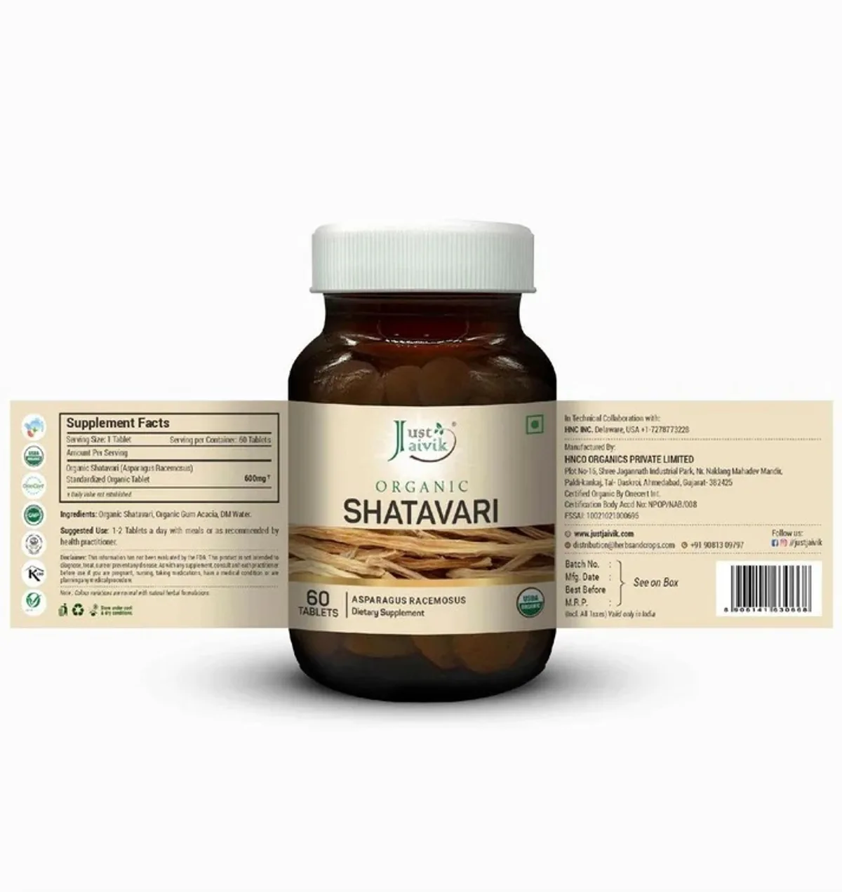 Just Jaivik Organic Shatavari Tablets | Ayurvedic Rejuvenating Supplement | Natural Hormonal Balance & Vitality Support-3