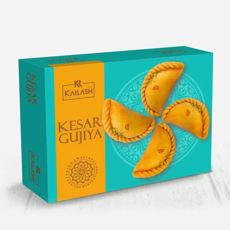 Kailash Sweets & Snacks Kesar Gujiya | Traditional Saffron Stuffed Pastry | Authentic Festival Mithai 400 gm