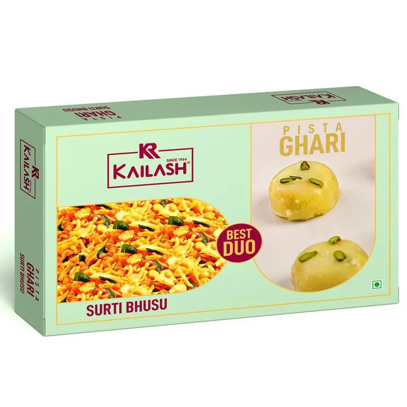 Kailash Sweets & Snacks Pista Ghari & Surti Bhusu Set | Authentic Surat Sweets | Sweet & Savory Combo-1