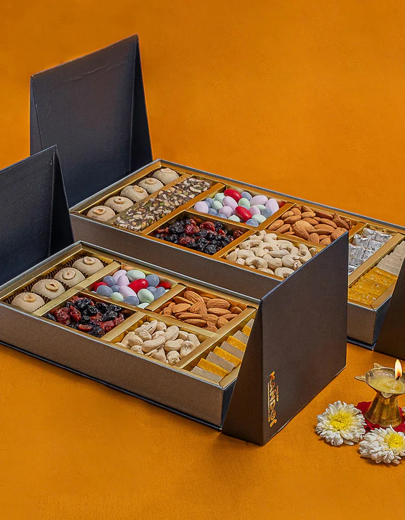 Kandoi Bhogilal Mulchand Decorative Gift Box | Assorted Sweets & Nuts | Authentic Festive Mithai