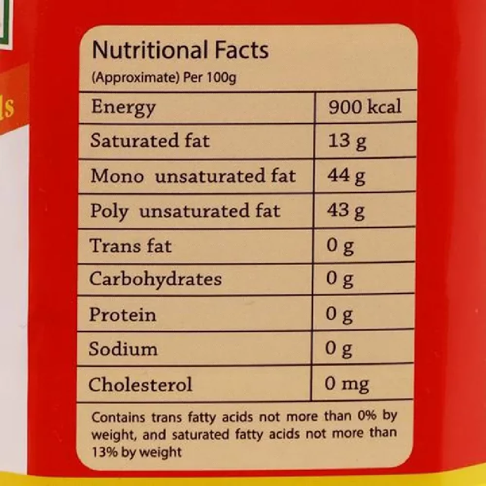 KLF Gingelly Oil - Tilnad 100% Pure Nutritional Facts