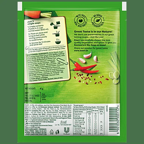 Knorr Chinese Hot & Sour Veg Soup Back Side Package