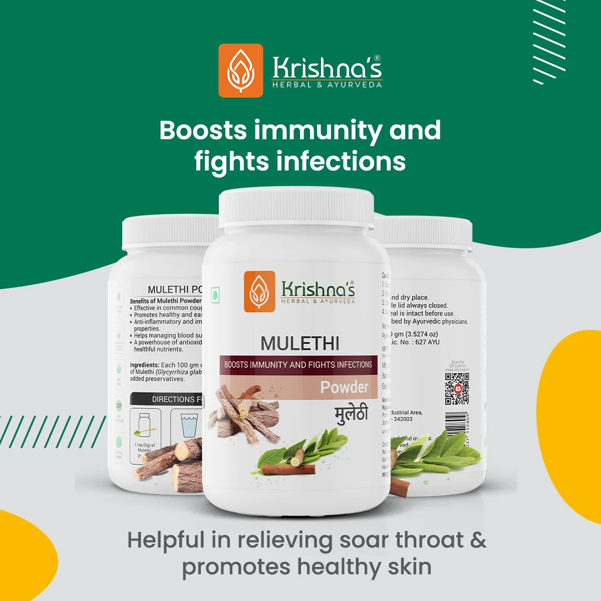 Krishna's Herbal & Ayurveda Mulethi Powder | Pure Licorice Root | Natural Throat and Digestive Support-4