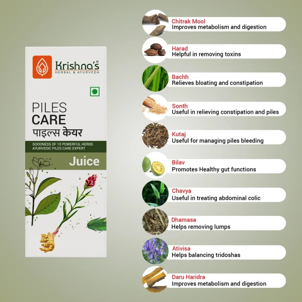 Krishna's Herbal & Ayurveda Piles Care Juice | Natural Digestive Support | Soothing Herbal Formula-3
