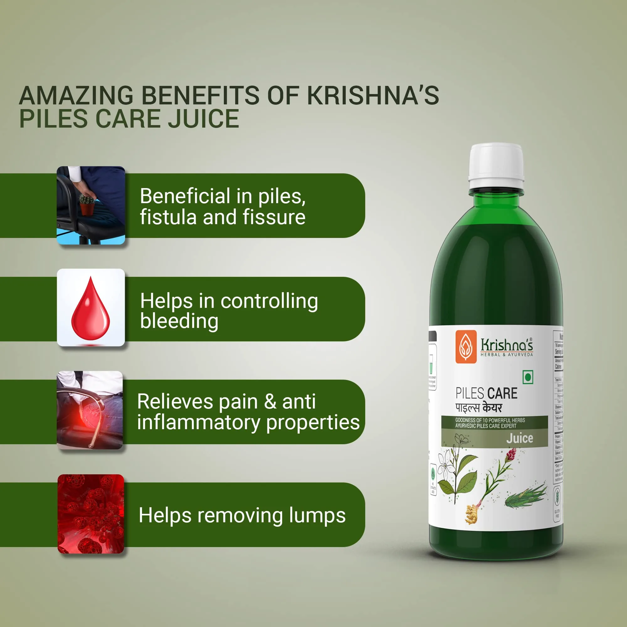 Krishna's Herbal & Ayurveda Piles Care Juice | Natural Digestive Support | Soothing Herbal Formula-4