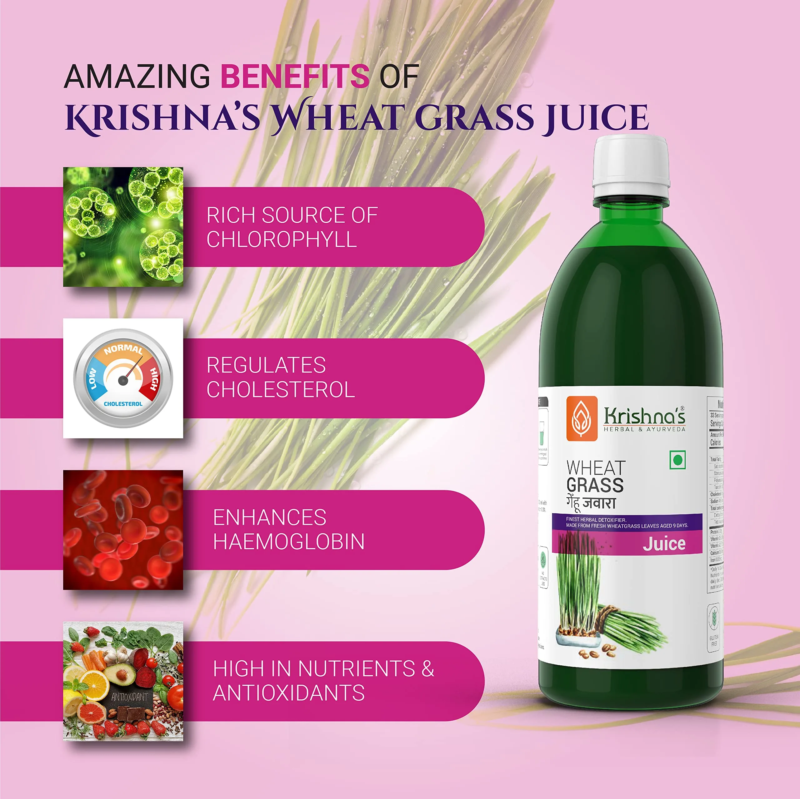 Krishna's Herbal & Ayurveda Wheatgrass Juice | Pure Herbal Detoxifier | 9th-Day Harvested Chlorophyll Rich Formula-4