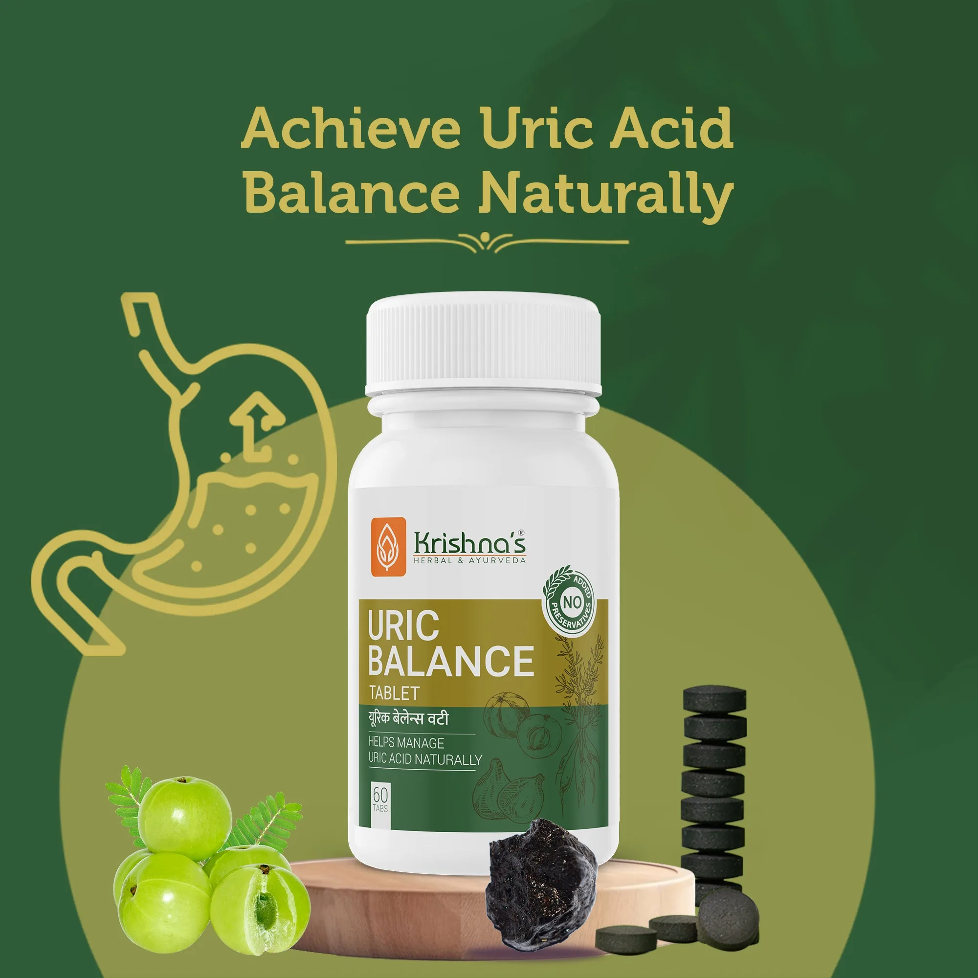 Krishna's Herbal & Ayurveda Uric Balance Tablet | Ayurvedic Joint Comfort & Kidney Support Formula-5