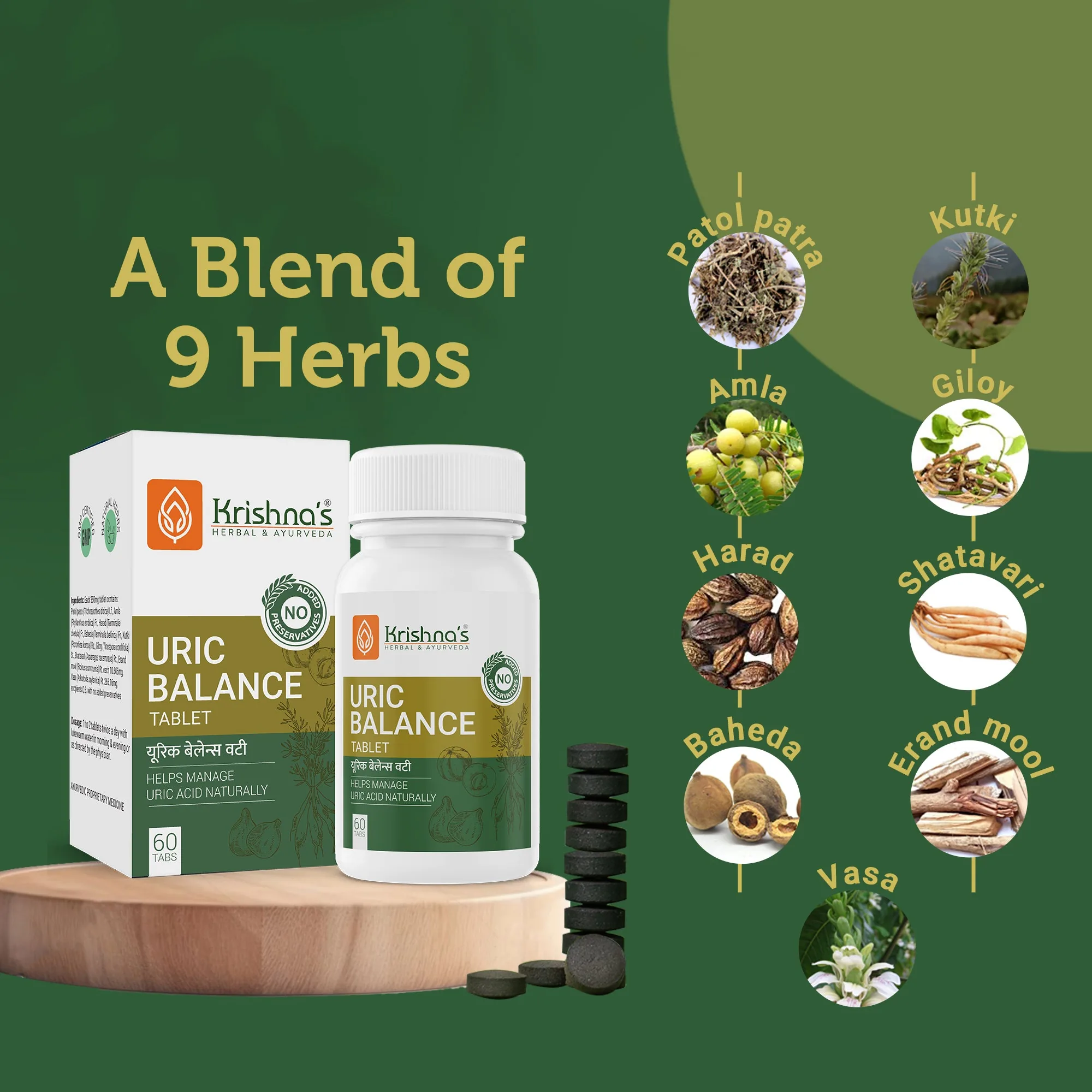 Krishna's Herbal & Ayurveda Uric Balance Tablet | Ayurvedic Joint Comfort & Kidney Support Formula-6