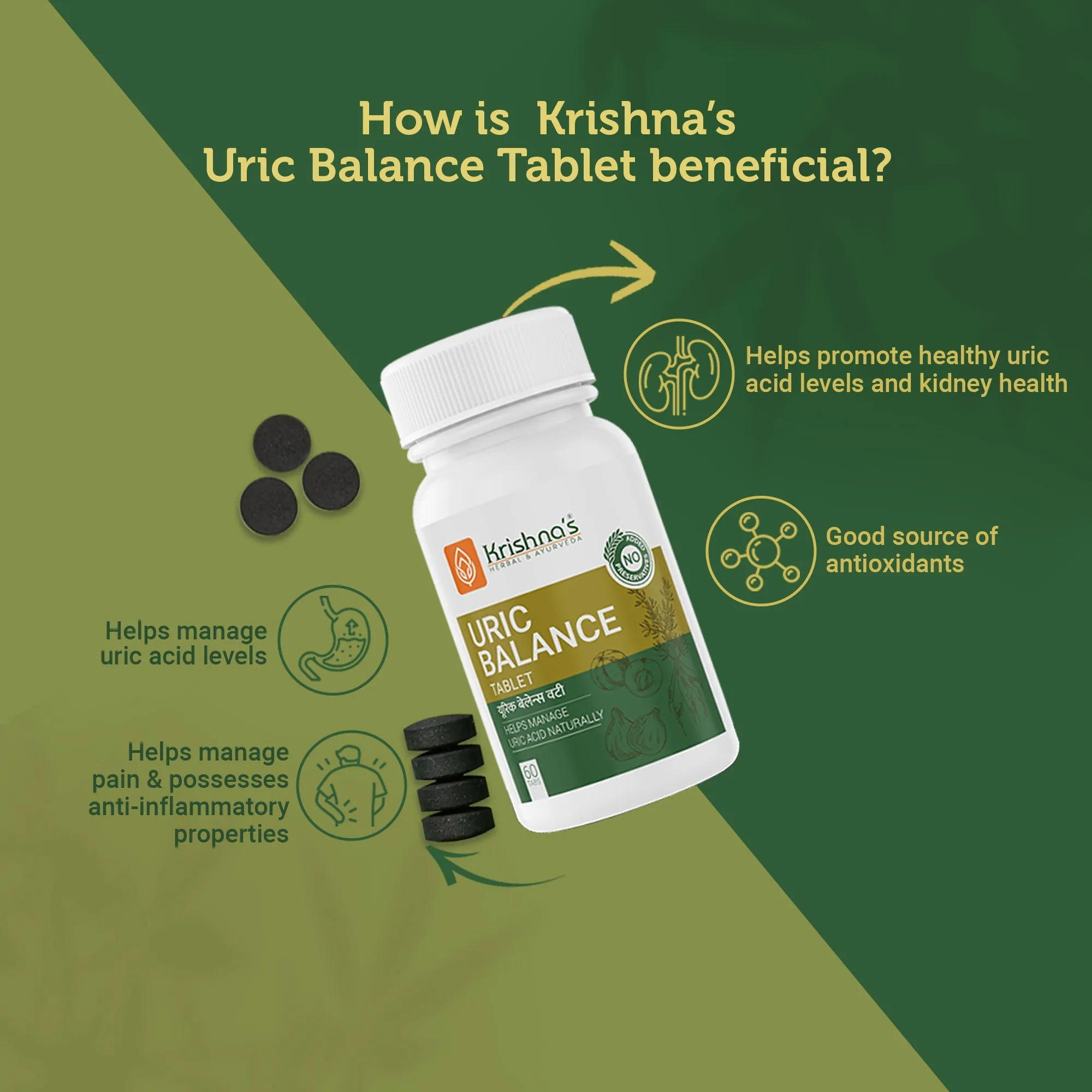 Krishna's Herbal & Ayurveda Uric Balance Tablet | Ayurvedic Joint Comfort & Kidney Support Formula-7
