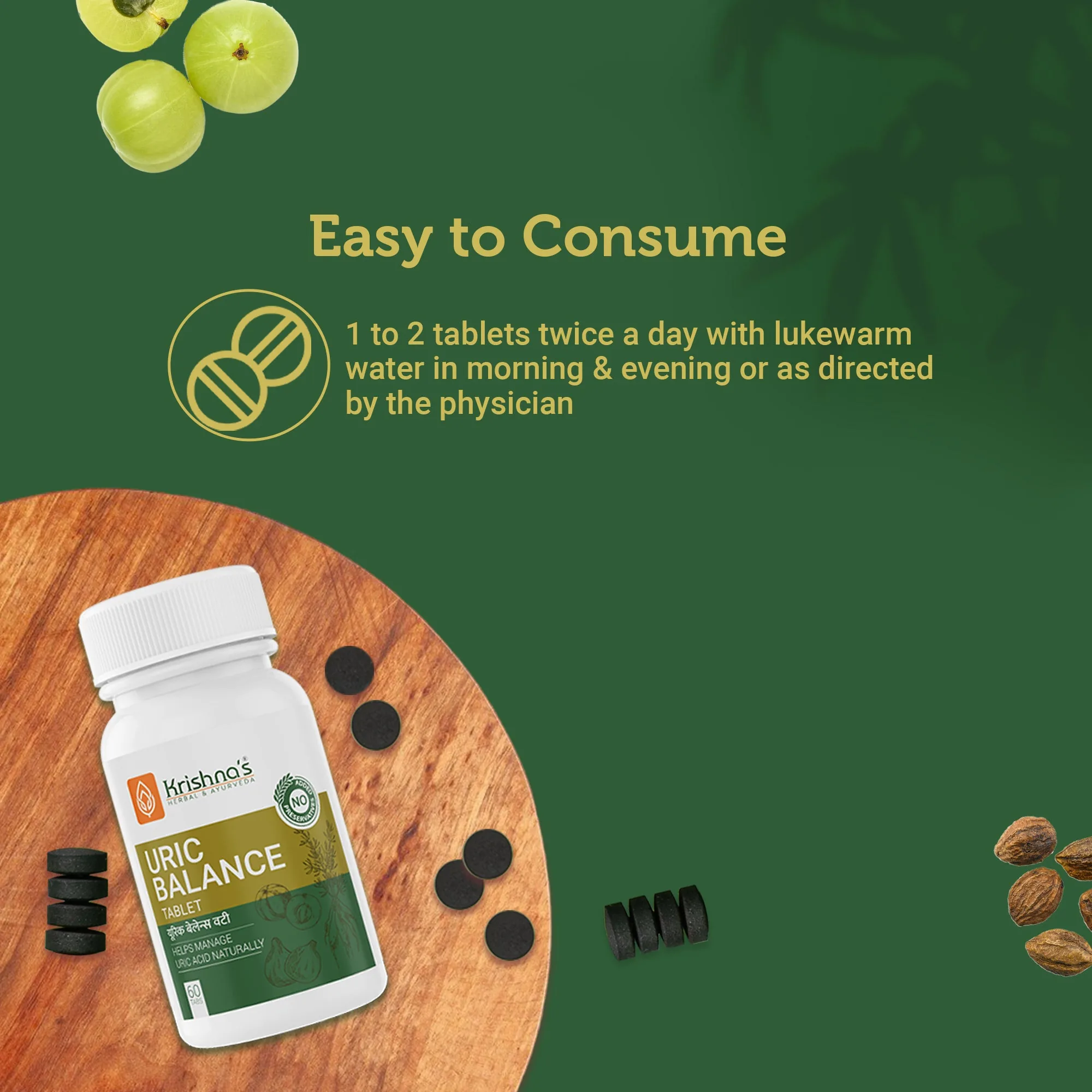 Krishna's Herbal & Ayurveda Uric Balance Tablet | Ayurvedic Joint Comfort & Kidney Support Formula-8