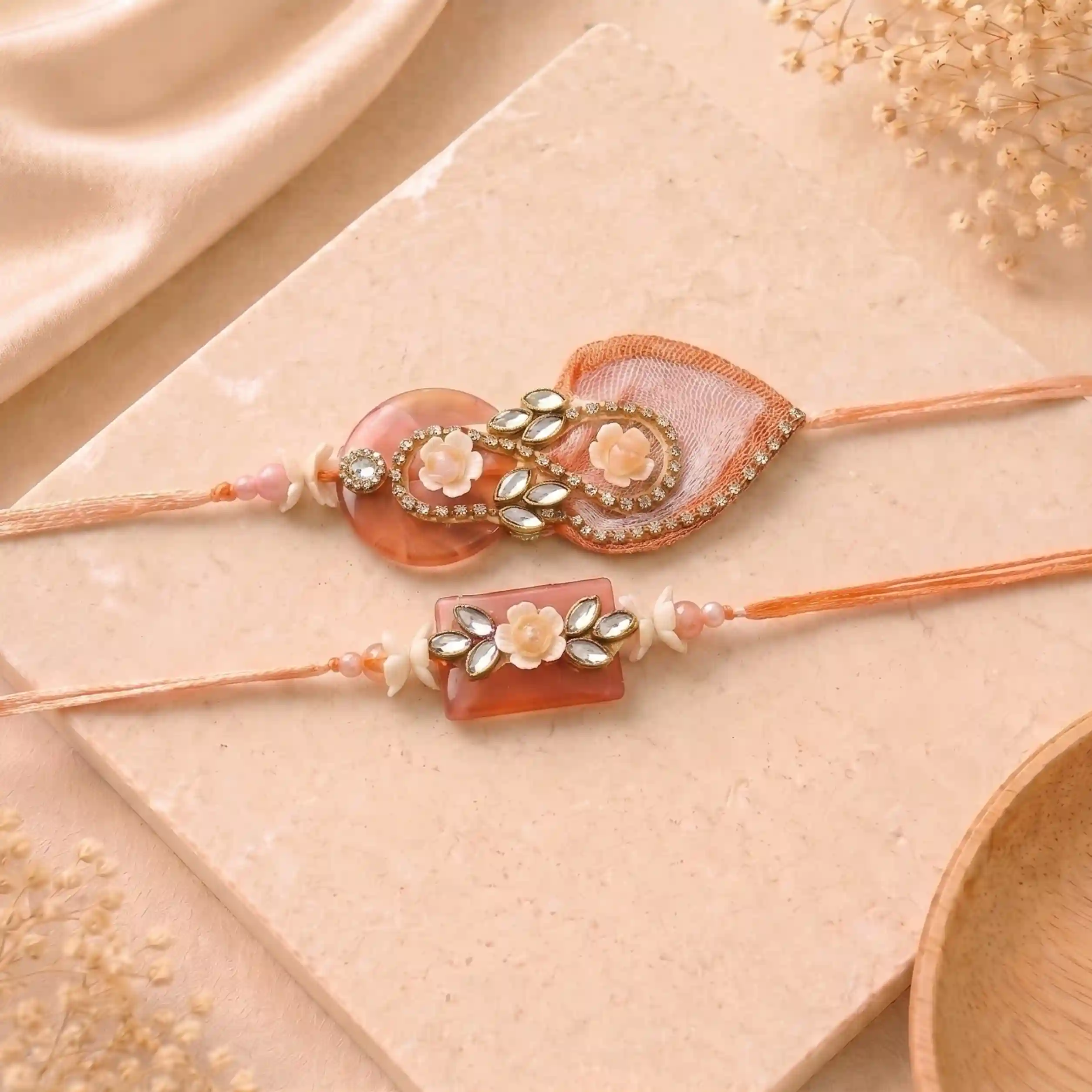 Kundan Stone Meena Work Bhaiya Bhabi Rakhi