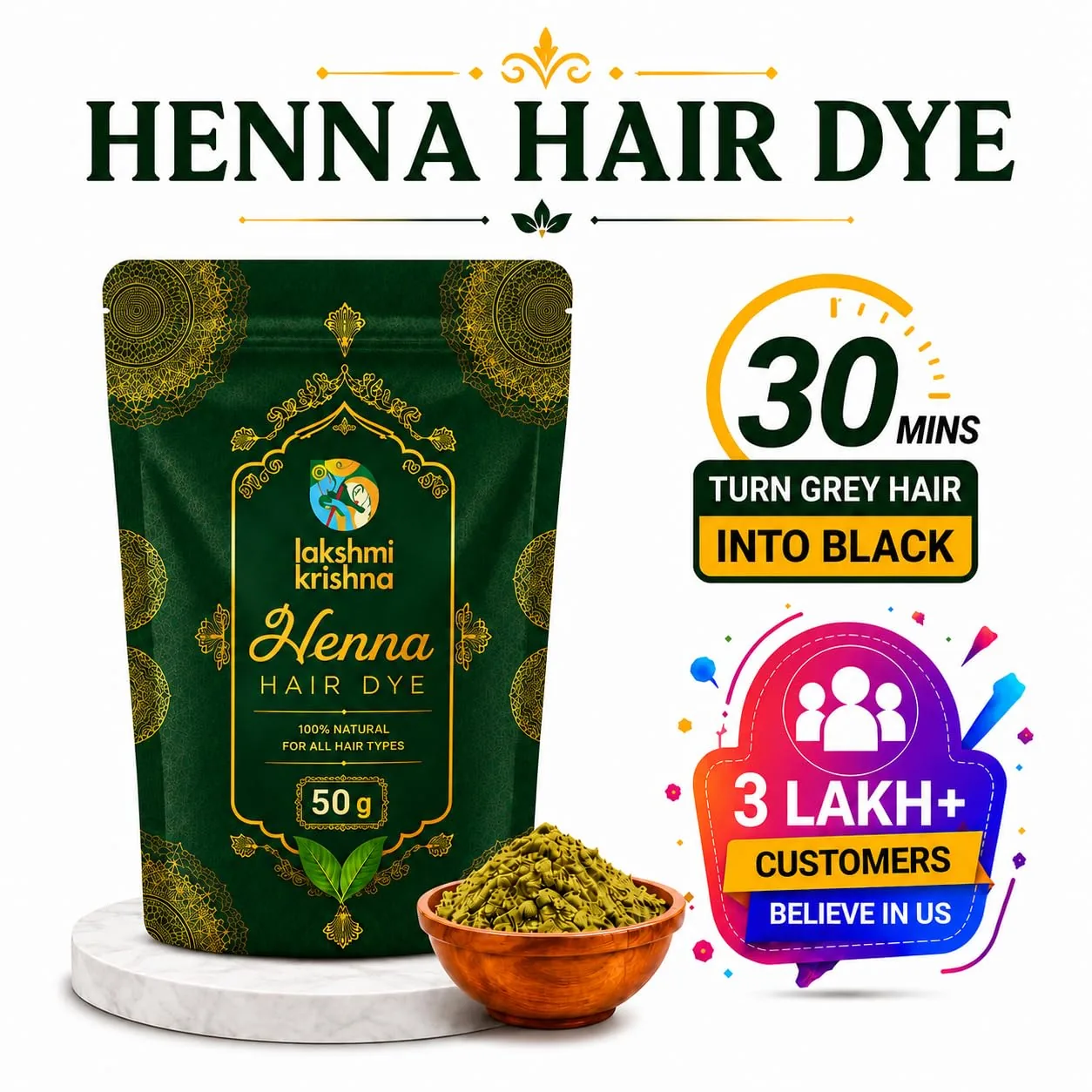 Lakshmi Krishna Naturals Colour Black Hair Dye | Herbal Hair Coloring Powder | Natural Grey Coverage-1
