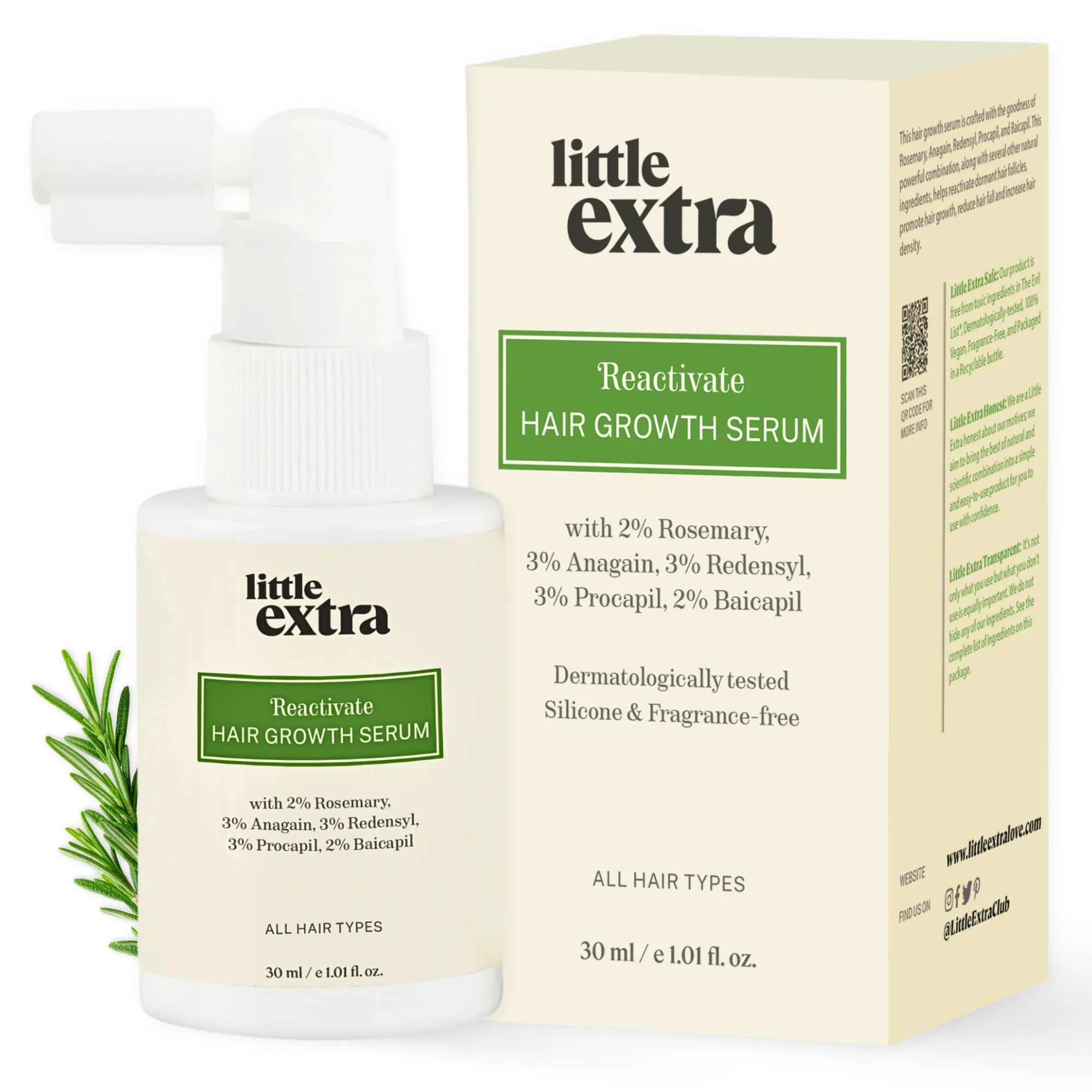 Little Extra Reactivate Hair Growth Serum | Scalp Nourishing Treatment | With Redensyl, Anagain, and Rosemary-1