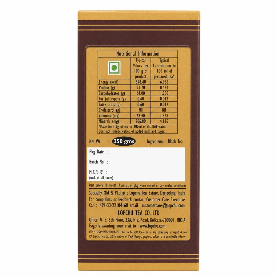 Lopchu Tea Estate Darjeeling Orange Pekoe Fanning Finest Garden Fresh Pure Garden Tea -- 200 gm