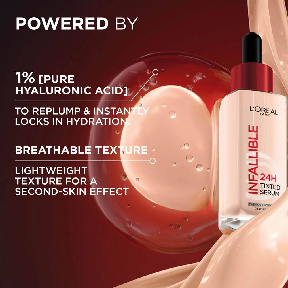 L'Oreal Paris Infallible 24H Tinted Serum Foundation | Lightweight Liquid Foundation | 24-Hour Sweat-Proof Radiant Finish-1