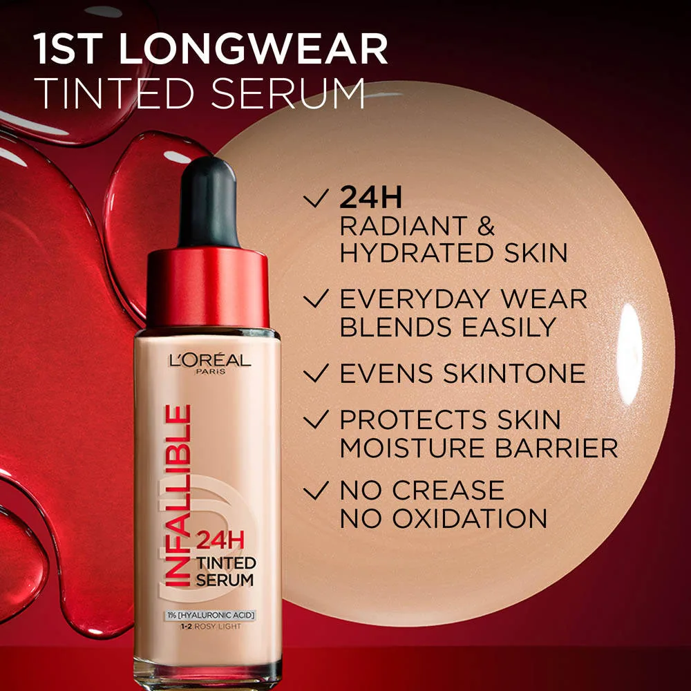 L'Oreal Paris Infallible 24H Tinted Serum Foundation | Lightweight Liquid Foundation | 24-Hour Sweat-Proof Radiant Finish-3