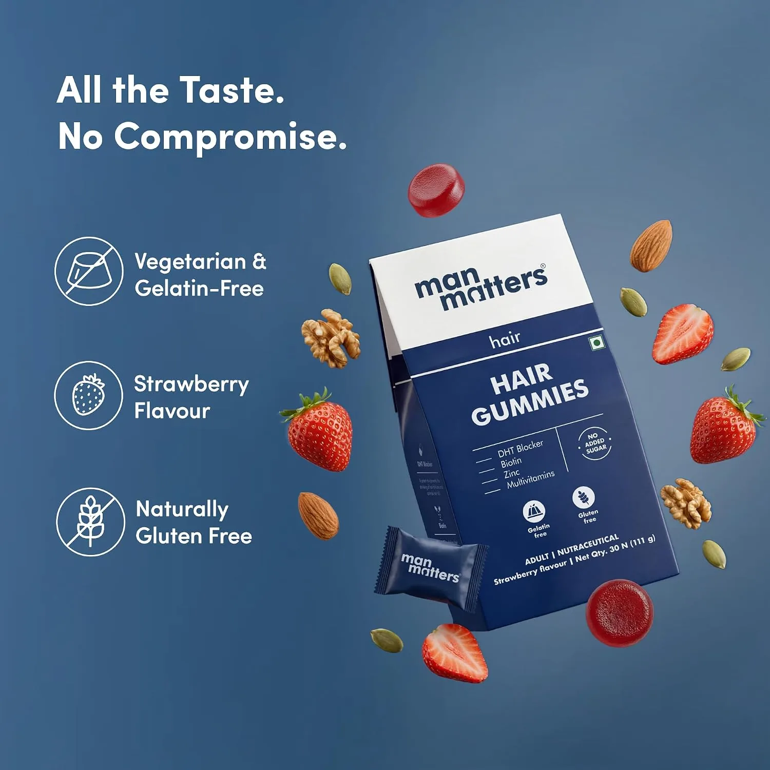 Man Matters Biotin Nourish Hair Gummies | Sugar-Free Strawberry Supplement | Zinc & Multivitamins for Hair Health-6