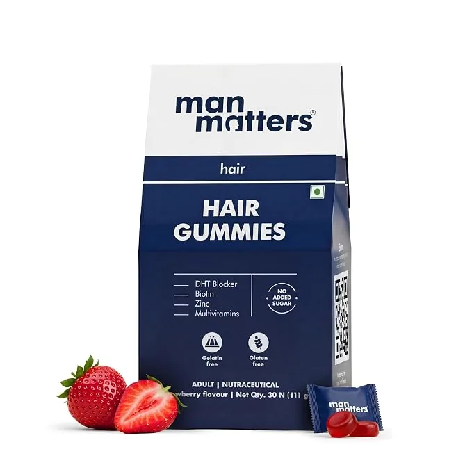 Man Matters Biotin Nourish Hair Gummies | Sugar-Free Strawberry Supplement | Zinc & Multivitamins for Hair Health-1
