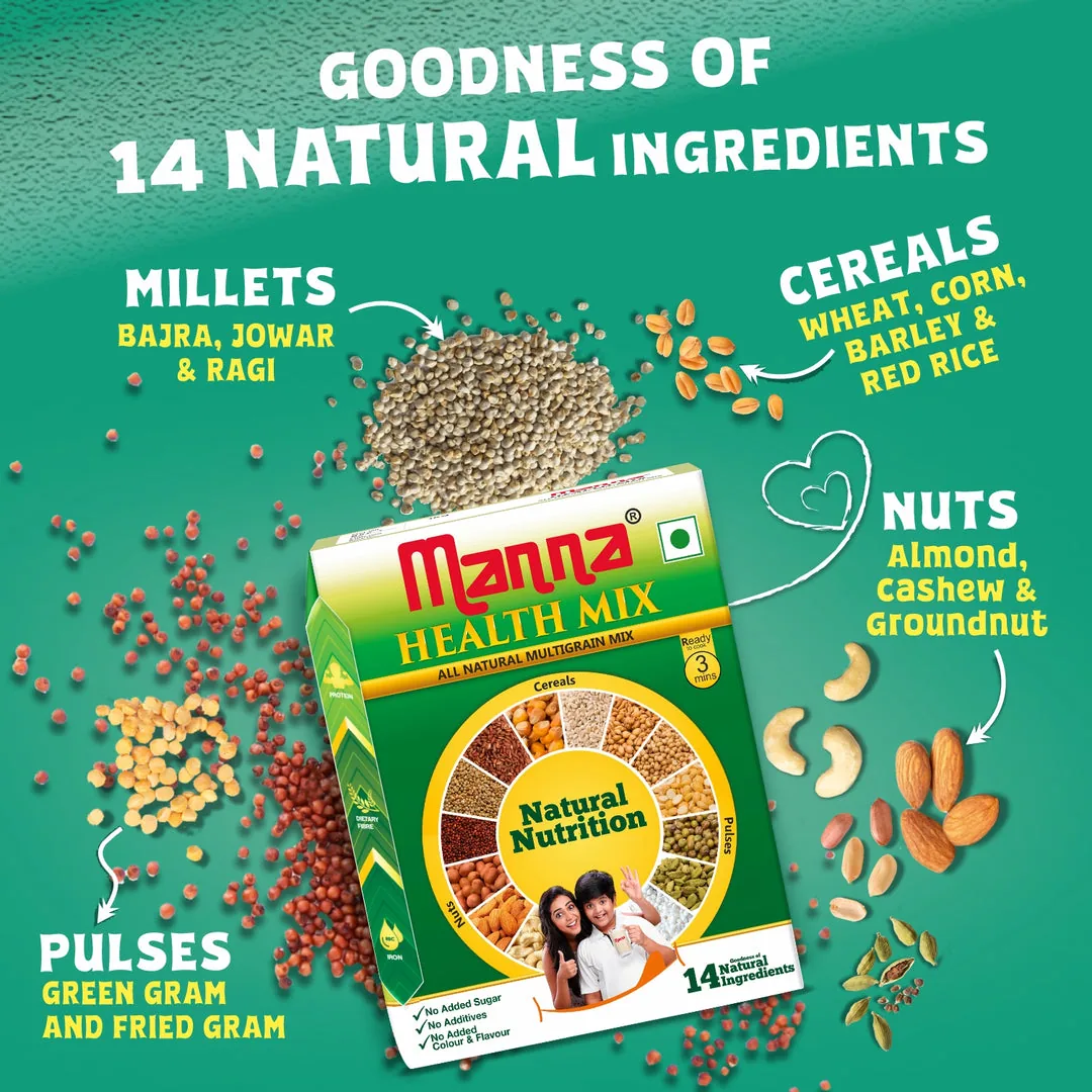 Manna Health Mix All Natural Multigrain Mix | Traditional Porridge | 14 Natural Grains & Nuts-3