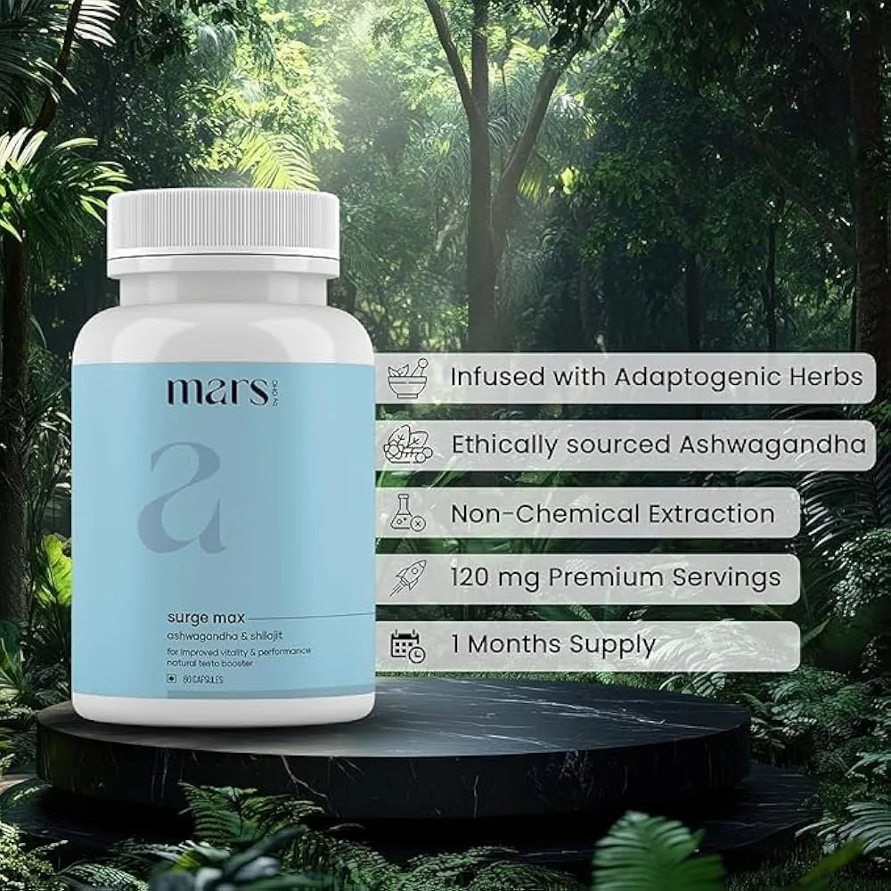 Mars By GHC Surge Max with Sj & Ashwagandha Capsules | Ayurvedic Men's Vitality Supplement | Energy & Stamina Support-1