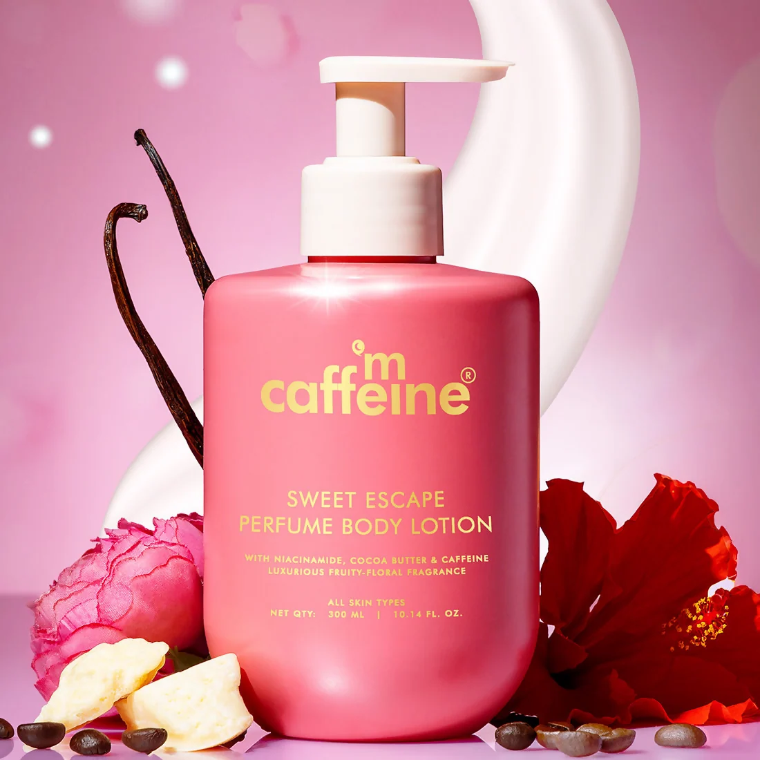 mCaffeine Sweet Escape Perfume Body Lotion | 2-in-1 Hydrating Moisturizer | Fruity-Floral Aroma & Skin Barrier Support mCaffeine Sweet Escape Perfume Body Lotion | 2-in-1 Hydrating Moisturizer | Fruity-Floral Aroma & Skin Barrier Support - 300 ml
