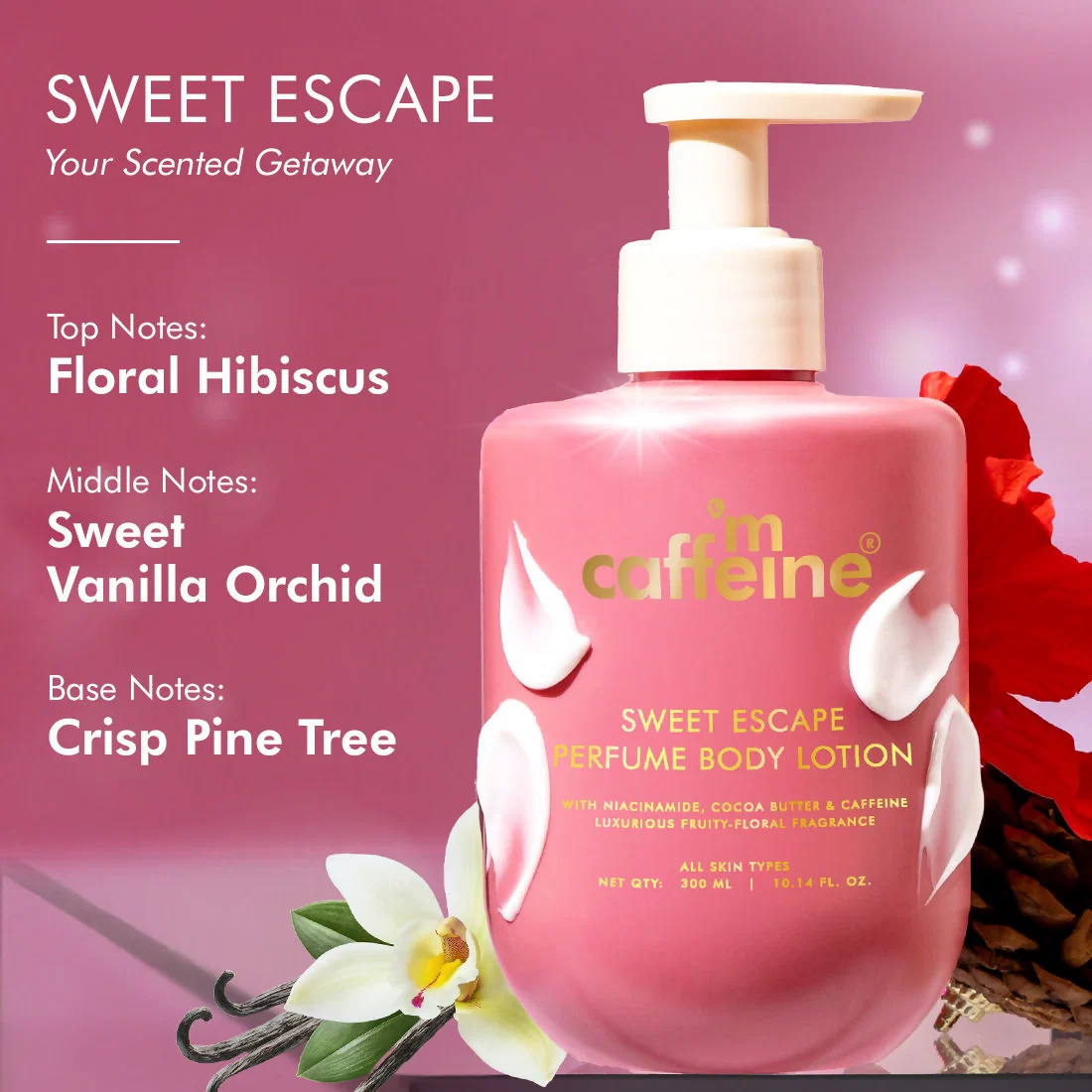 mCaffeine Sweet Escape Perfume Body Lotion | 2-in-1 Hydrating Moisturizer | Fruity-Floral Aroma & Skin Barrier Support-4