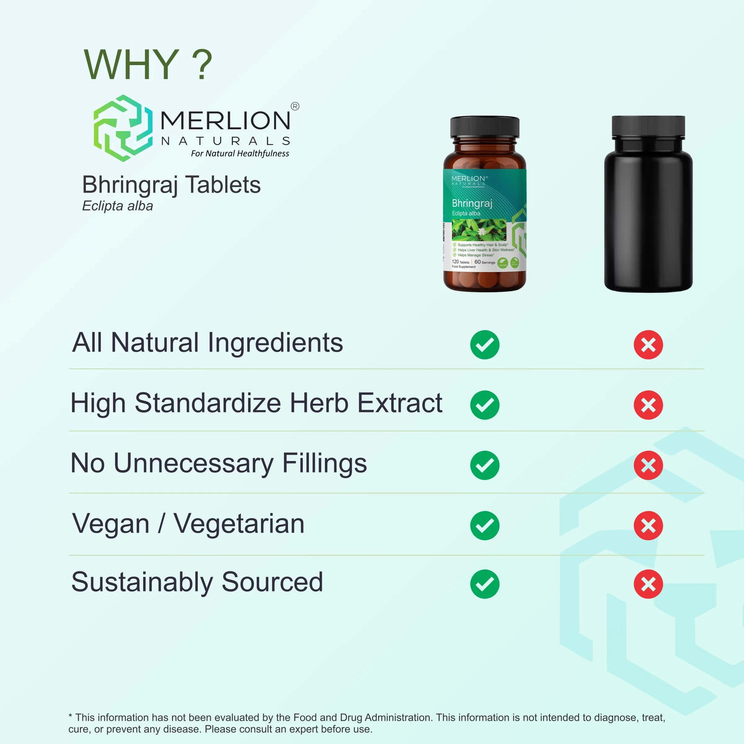 Merlion Naturals Bhringraj Tablets | Ayurvedic Hair & Scalp Supplement | Pure Eclipta Alba for Holistic Wellness-3