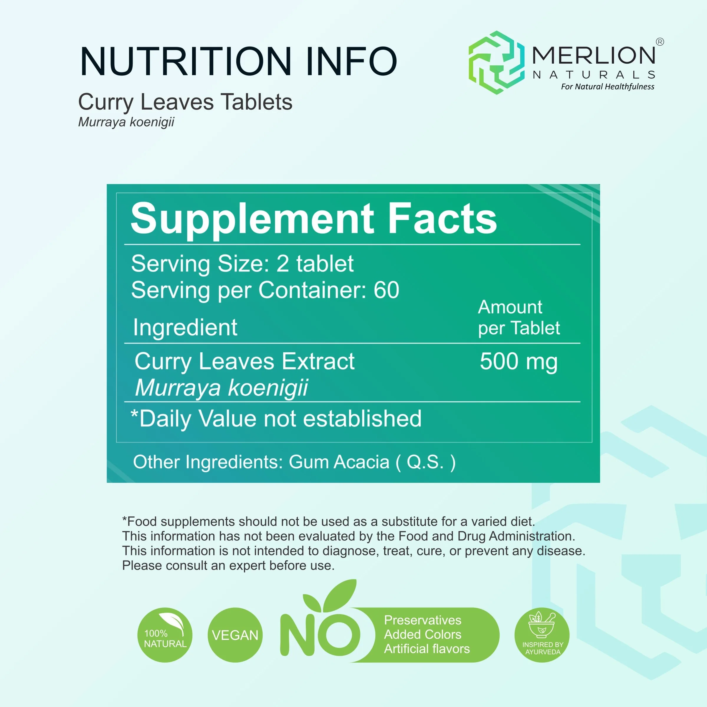 Merlion Naturals Curry Leaves Tablets | Pure Murraya Koenigii Supplement | Hair Health and Digestive Support-3