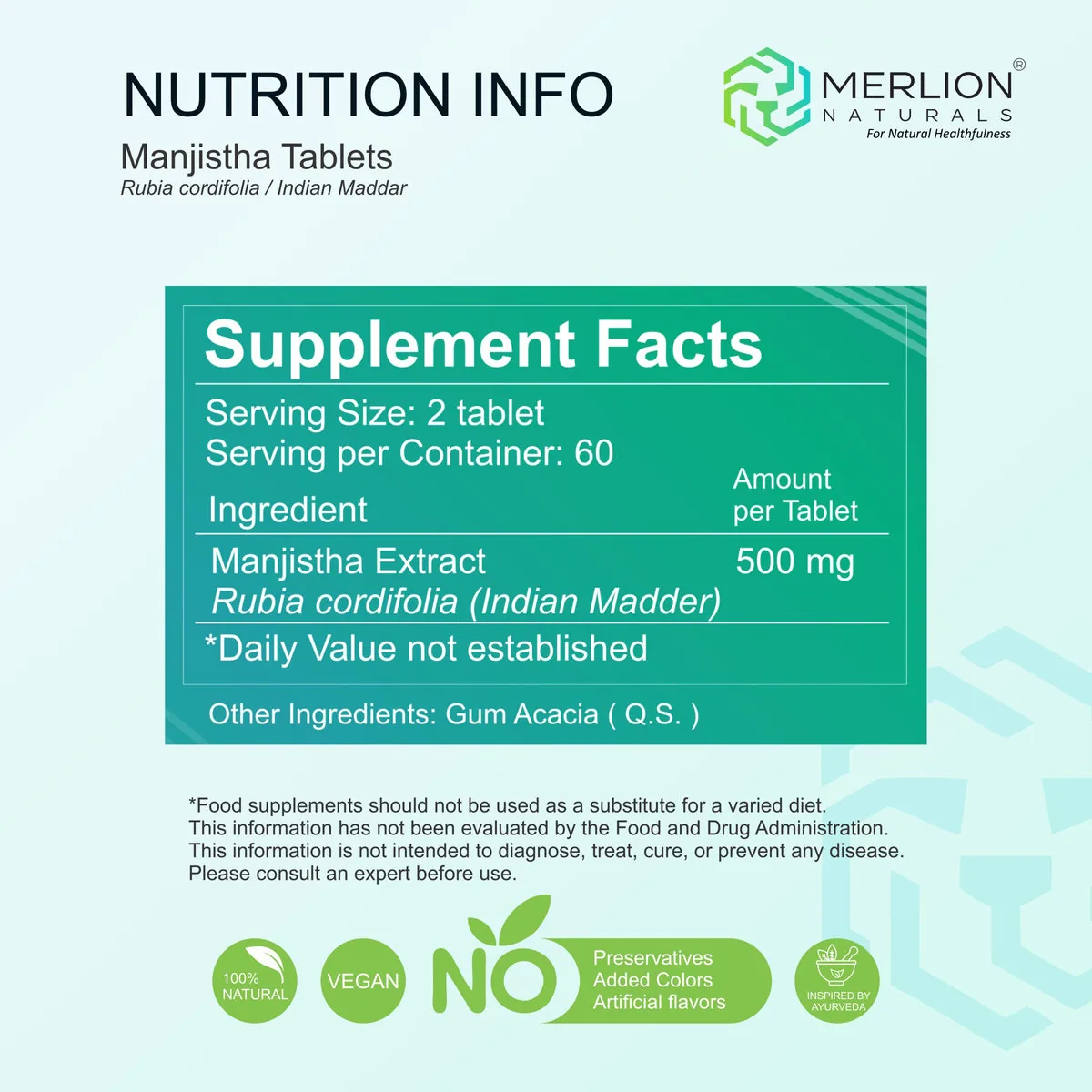 Merlion Naturals Manjistha Tablets | Rubia Cordifolia Extract | Natural Blood Purifier & Skin Health Support-2