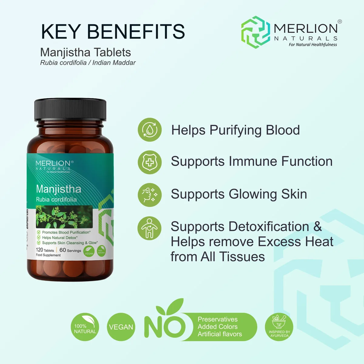 Merlion Naturals Manjistha Tablets | Rubia Cordifolia Extract | Natural Blood Purifier & Skin Health Support-3