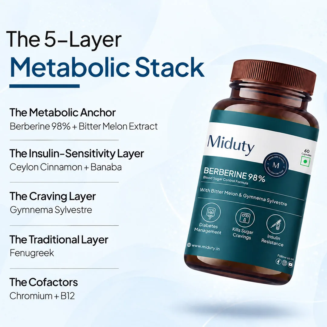Miduty Blood Sugar Control Tablets | Berberine HCL Formula | Metabolic & Insulin Sensitivity Support-2