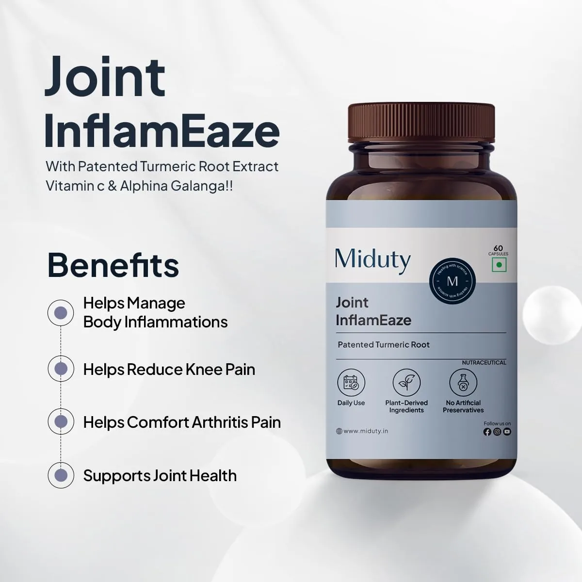 Miduty by Palak Notes Joint InflamEaze Capsules | Herbal Joint Support Supplement | With Patented Turmeric & Boswellia-3