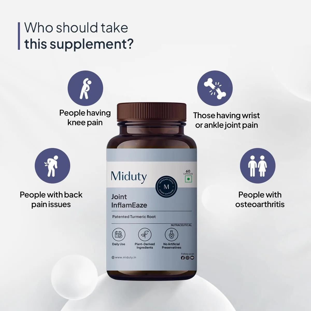 Miduty by Palak Notes Joint InflamEaze Capsules | Herbal Joint Support Supplement | With Patented Turmeric & Boswellia-4