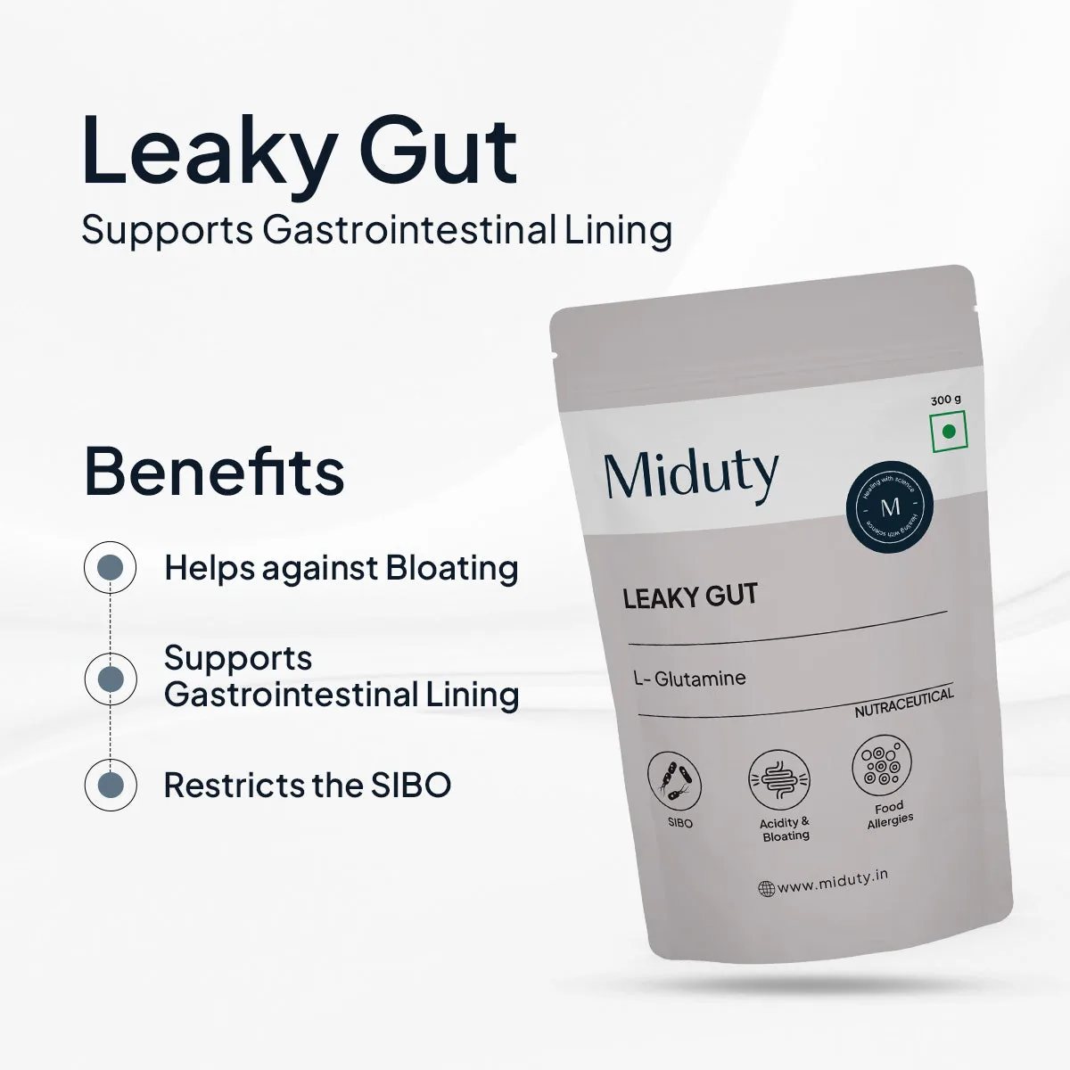 Miduty by Palak Notes Leaky Gut Powder | L-Glutamine & Probiotic Supplement | Gastrointestinal Lining & Digestive Support-2
