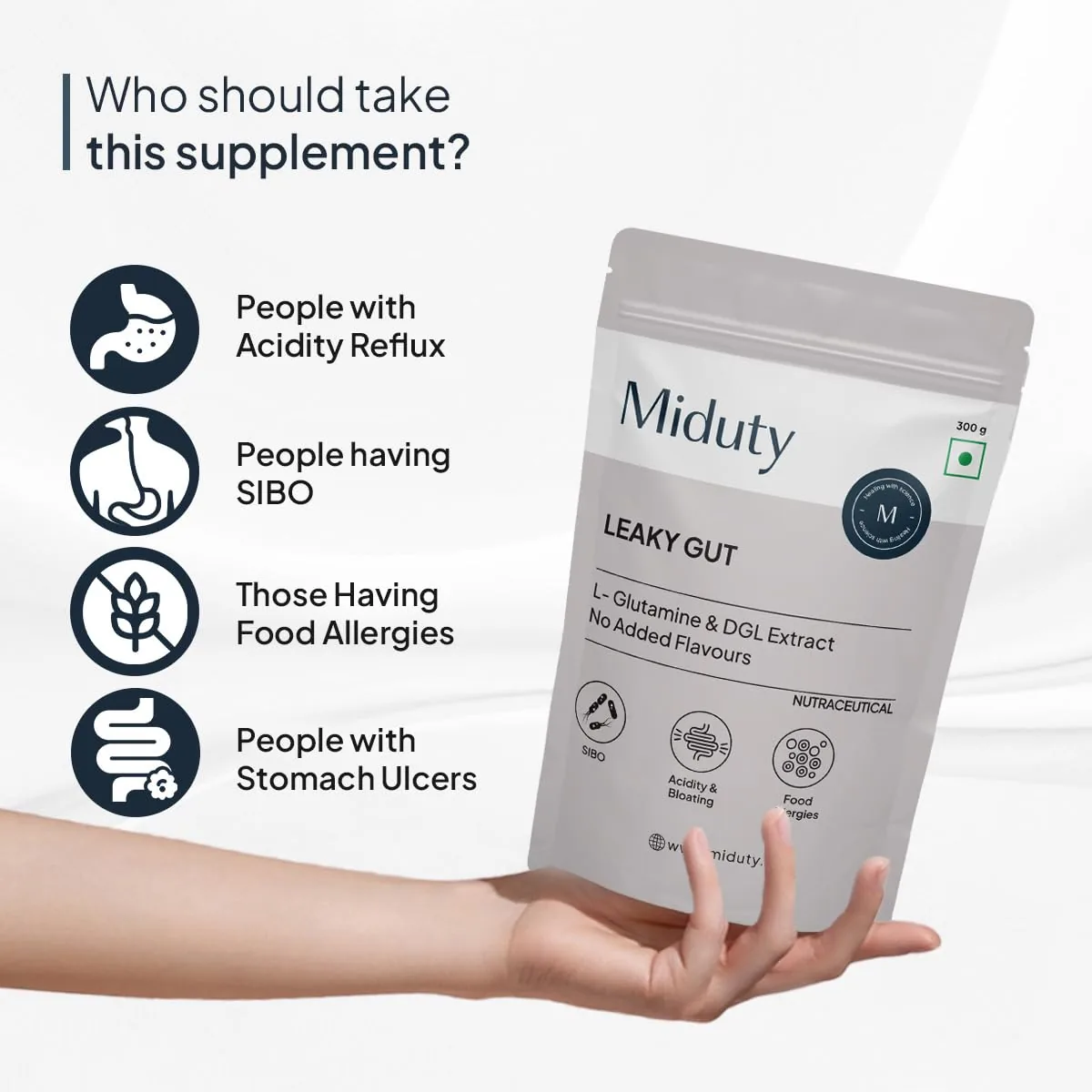 Miduty by Palak Notes Leaky Gut Powder | L-Glutamine & Probiotic Supplement | Gastrointestinal Lining & Digestive Support-3