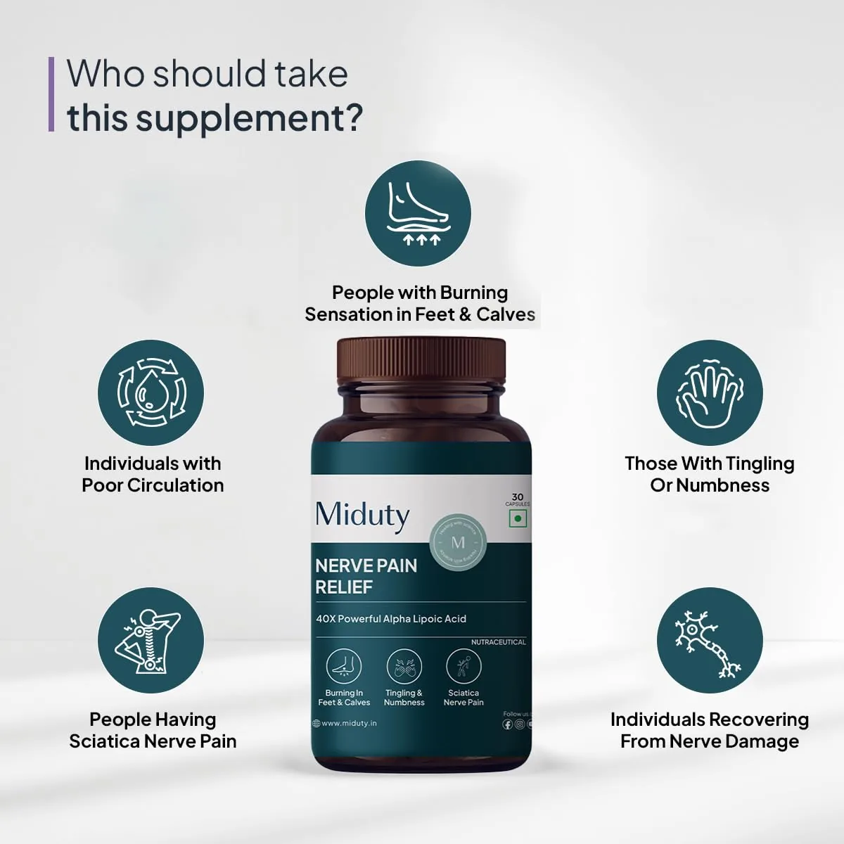Miduty by Palak Notes Nerve Pain Relief | Advanced Neuropathy Support Supplement | Active R-Lipoic Acid & Horse Chestnut Formula-5
