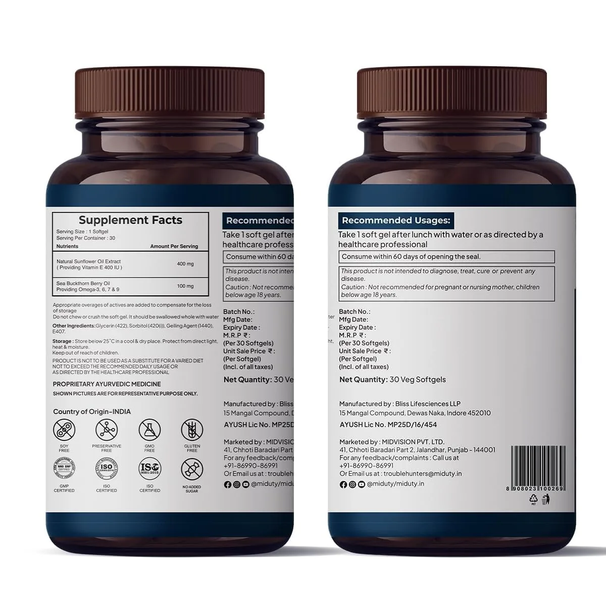 Miduty by Palak Notes Pure & Natural Vitamin E Sea Buckthorn Berry Softgels | Bioavailable D-Alpha Tocopherol | Omega Rich Antioxidant Support-7