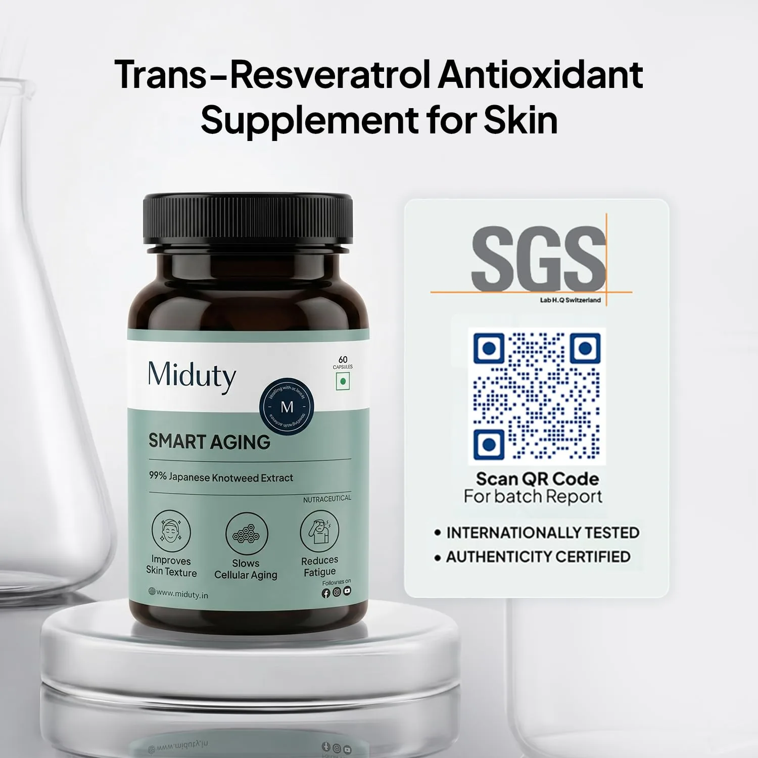 Miduty Smart Aging Capsules | Trans-Resveratrol 99% Supplement | Cellular Health & Longevity Support-3