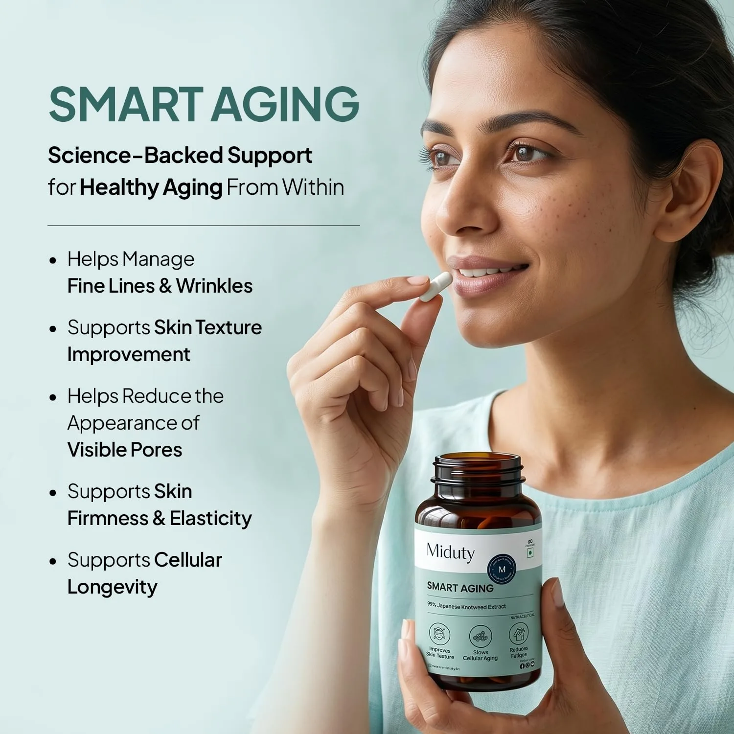 Miduty Smart Aging Capsules | Trans-Resveratrol 99% Supplement | Cellular Health & Longevity Support-5
