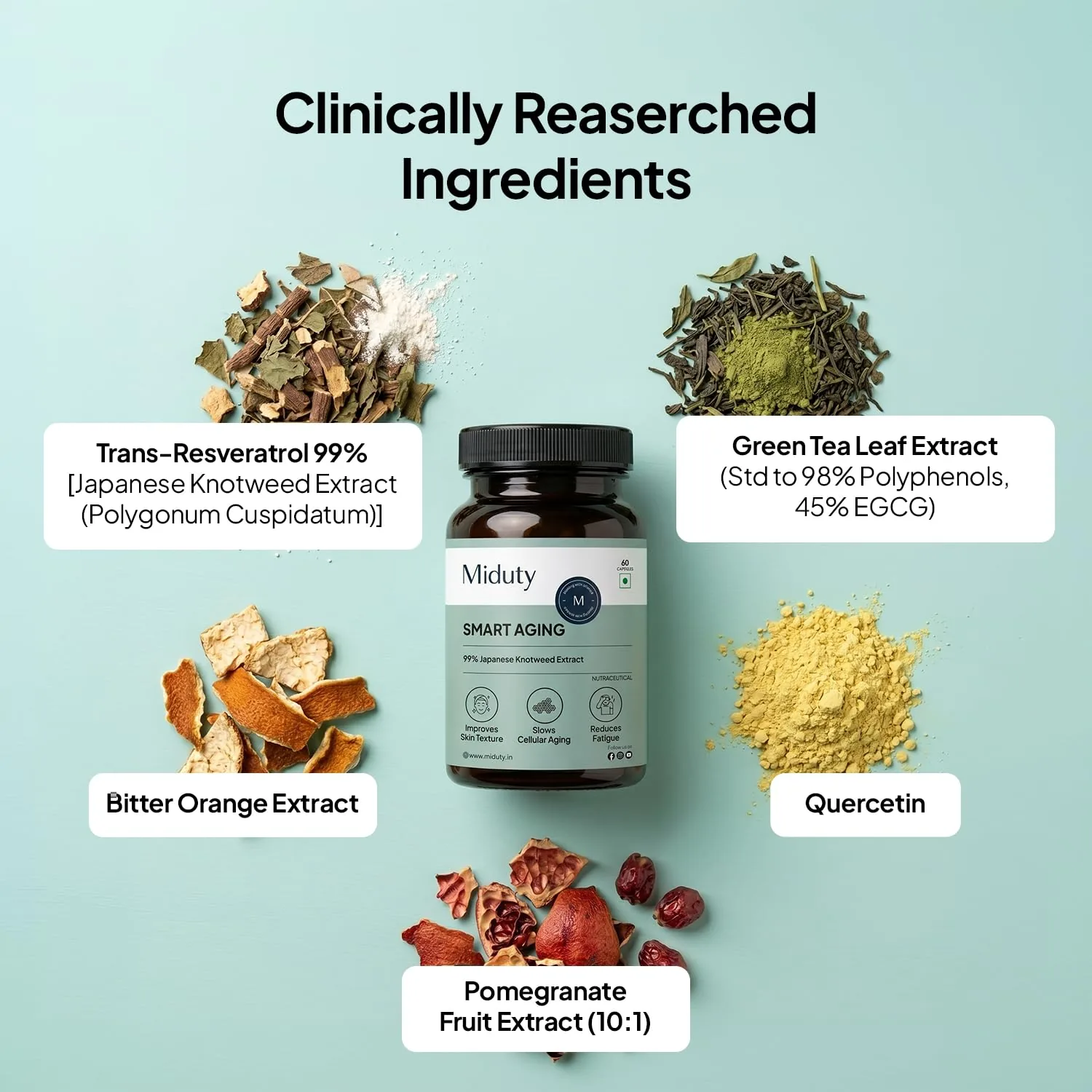 Miduty Smart Aging Capsules | Trans-Resveratrol 99% Supplement | Cellular Health & Longevity Support-6