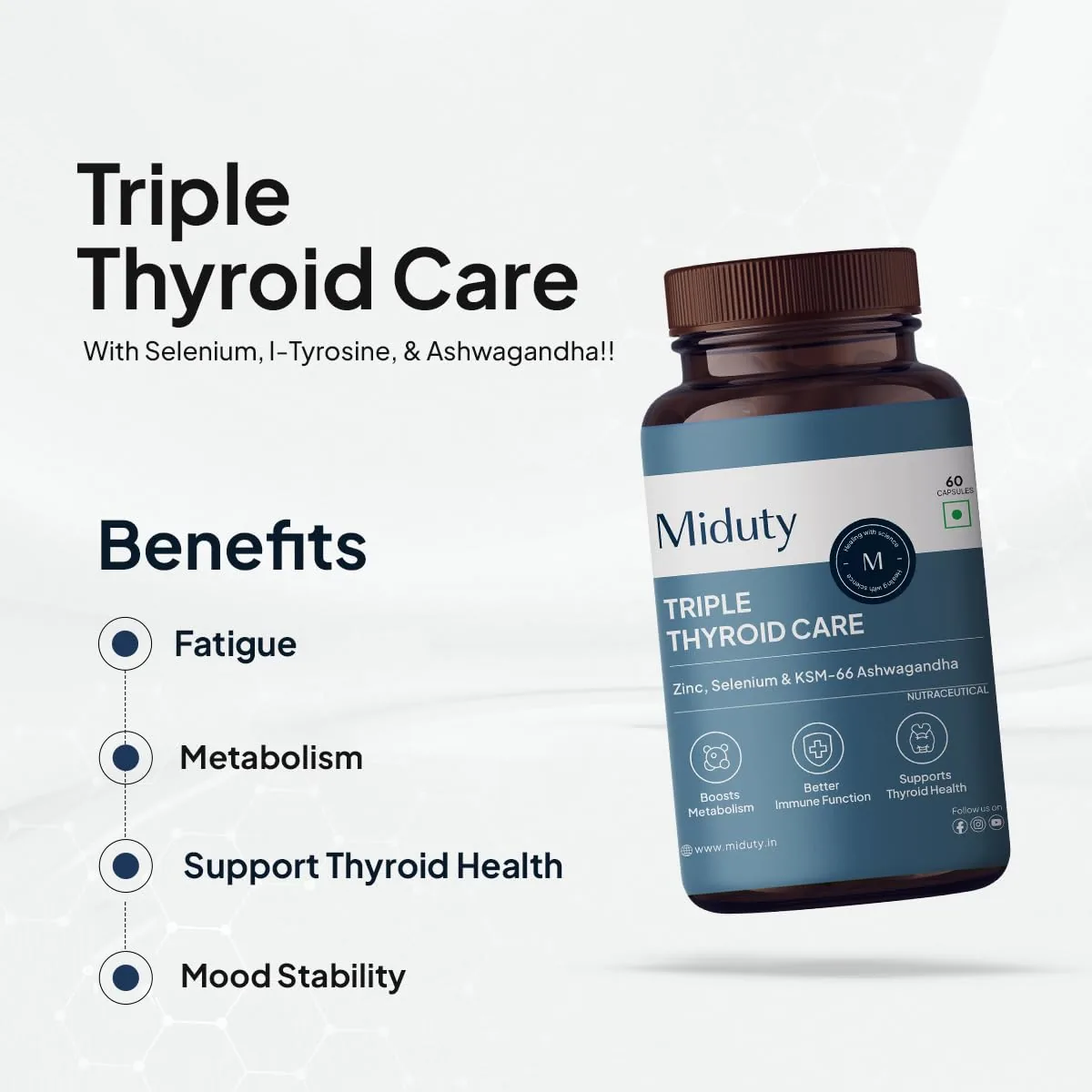 Miduty by Palak Notes Triple Thyroid Care | Thyroid Support Capsules | With KSM-66 Ashwagandha & Selenium-2