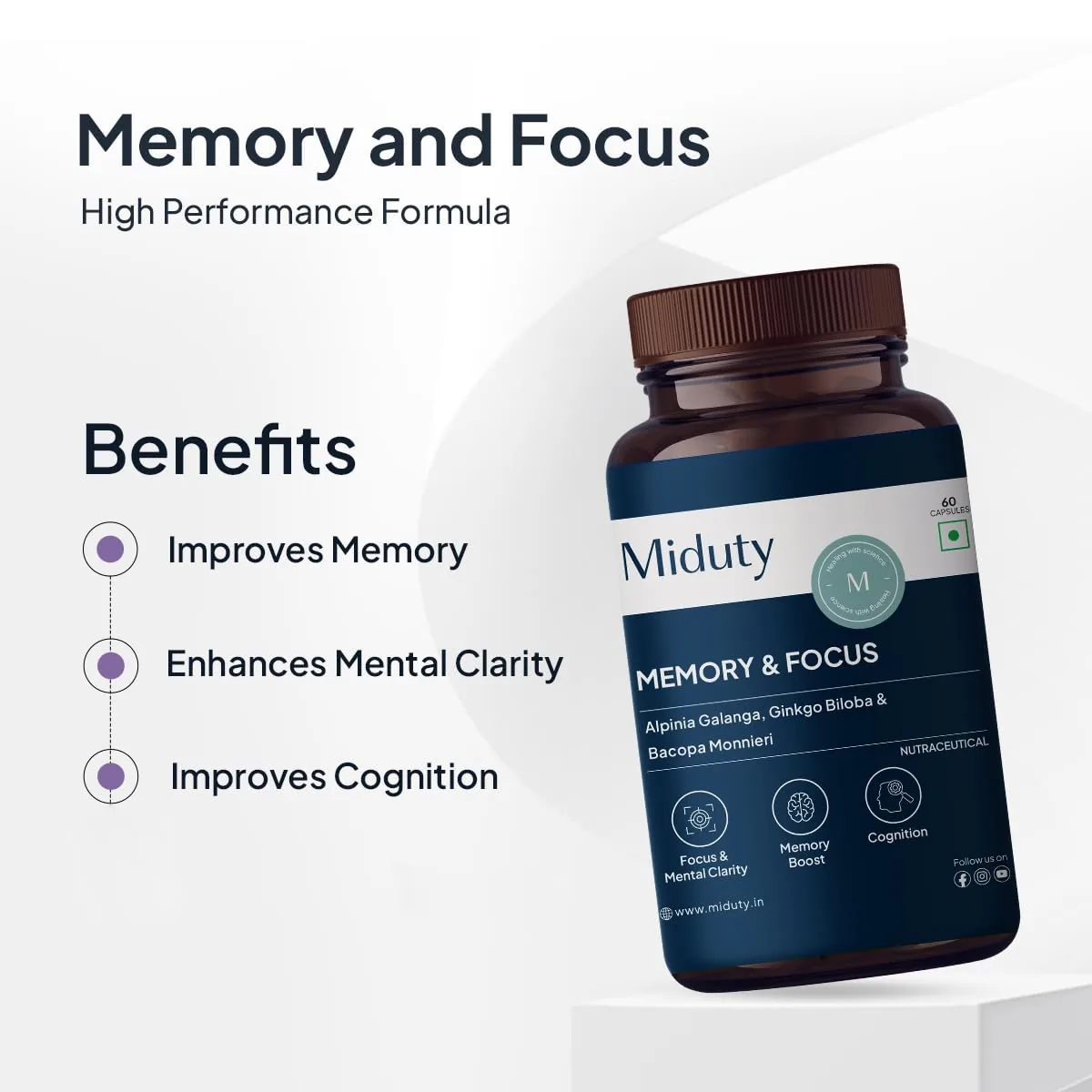 Miduty by Palak Notes Memory & Focus Capsules | Caffeine-Free Brain Booster | Cognitive Support Supplement-4