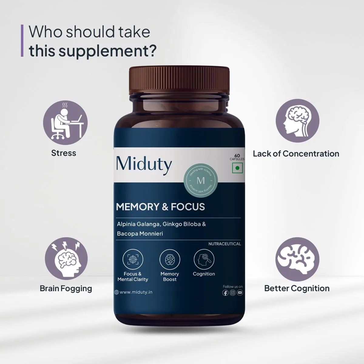 Miduty by Palak Notes Memory & Focus Capsules | Caffeine-Free Brain Booster | Cognitive Support Supplement-5