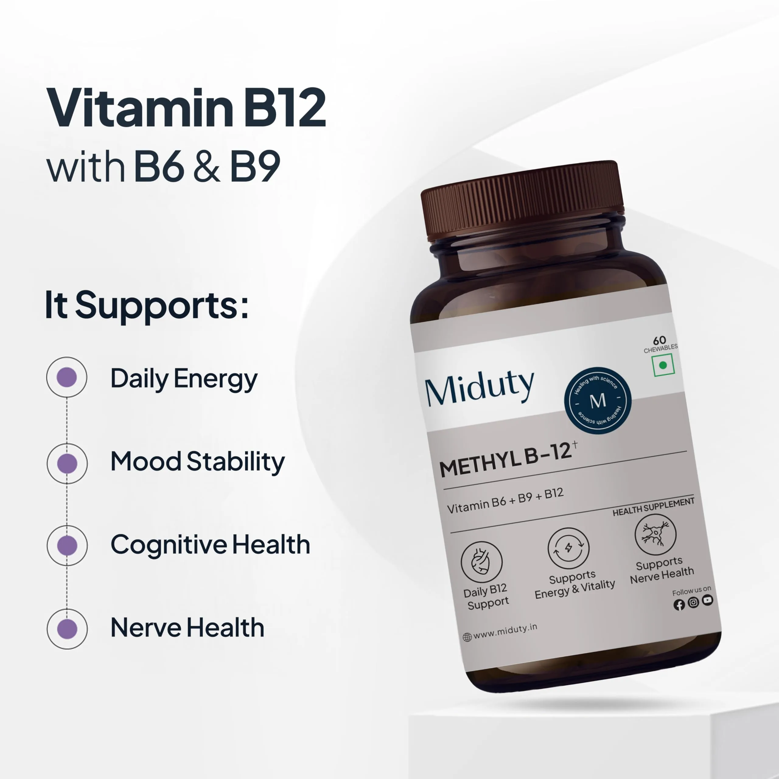 Miduty by Palak Notes Methyl B-12 & Folate Chewable Tablets | Bioactive B-Complex | Energy & Nerve Support-2