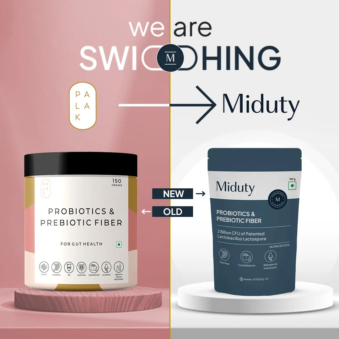 Miduty by Palak Notes Probiotics & Prebiotic Fiber Powder | Gut Health Supplement | Patented LactoSpore Formula-4