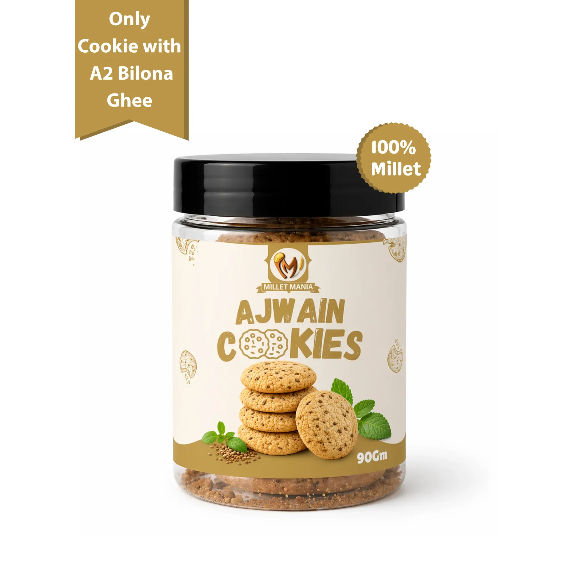 Millet Mania Millet Cookies of Bilona Ghee - Ajwain Millet Mania Millet Cookies of Bilona Ghee - Ajwain - 90 g