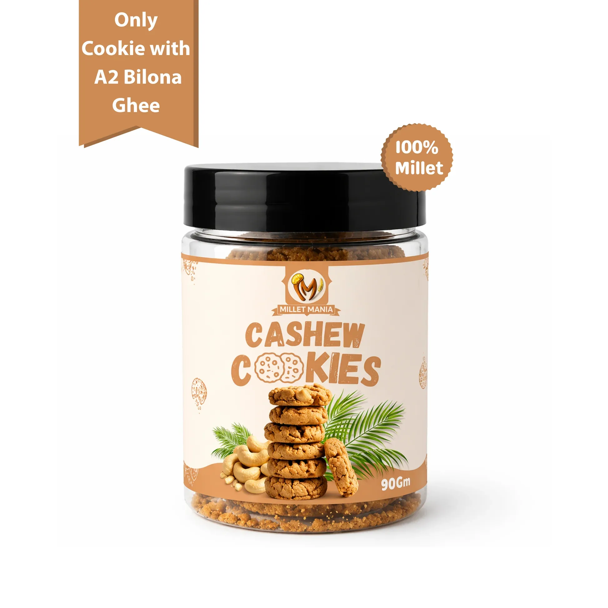 Millet Mania Millet Cookies of Bilona Ghee - Cashew Millet Mania Millet Cookies of Bilona Ghee - Cashew - 90 g