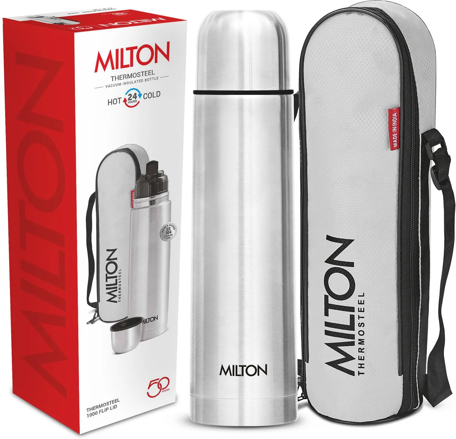 MILTON Flip lid 1000 Thermosteel Water Bottle, ISI Certified, 24 Hr Hot and Cold 1000 ml Stainless Steel Flask-2